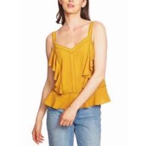 DEREK LAM • Yellow Silk Ruffle Button-Strap Tank Top, 0